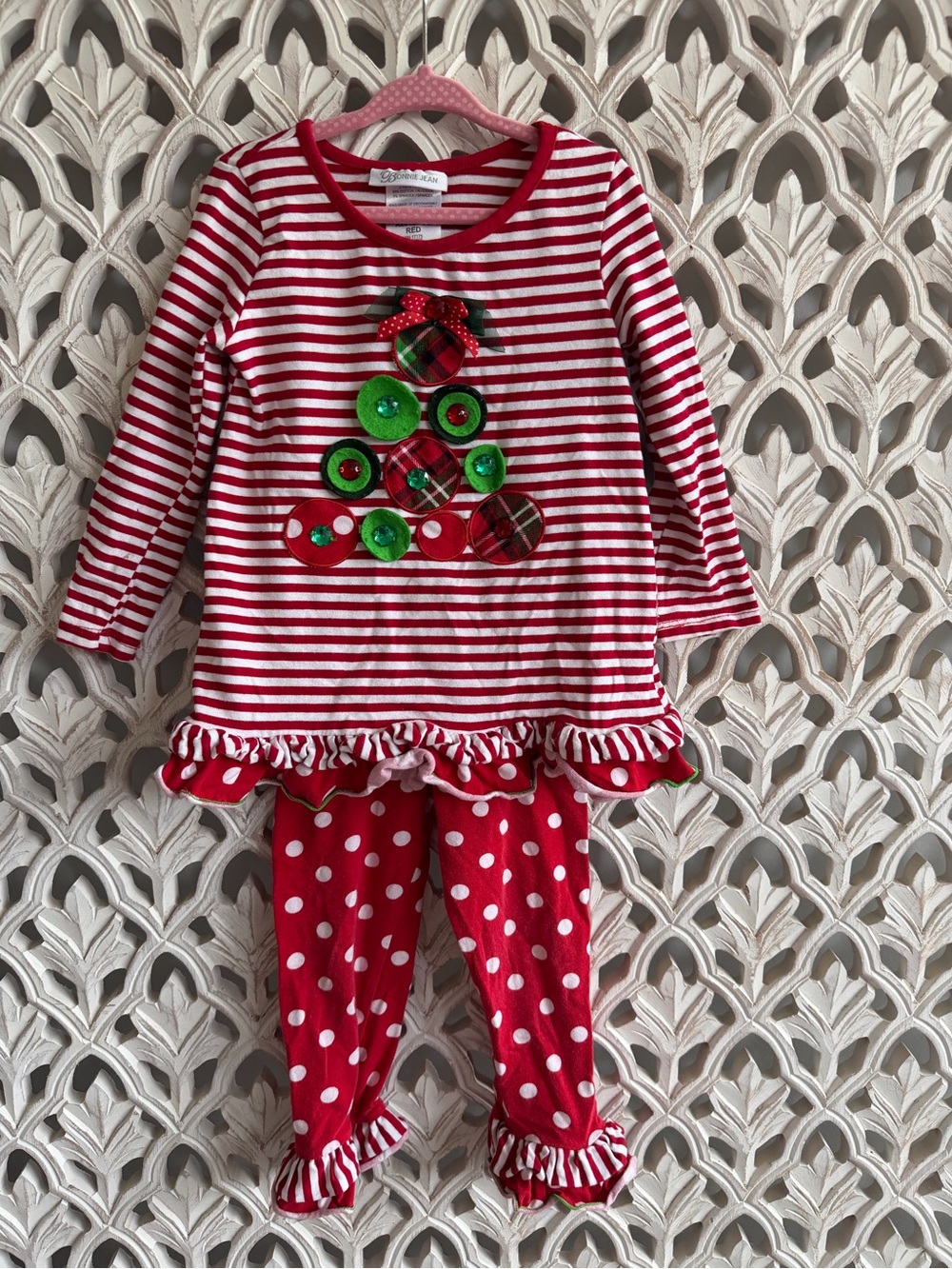 Bonnie Jean Girls 3T Christmas Tree Stripe Ruffle Leggings Set